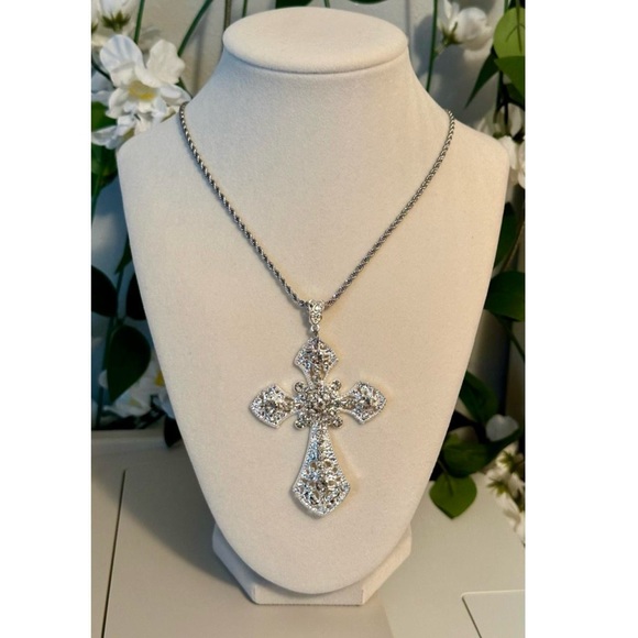 Gothic Cross Necklace Crystal Cross Choker Silver Tone Stainless Steel C… - Picture 8 of 12